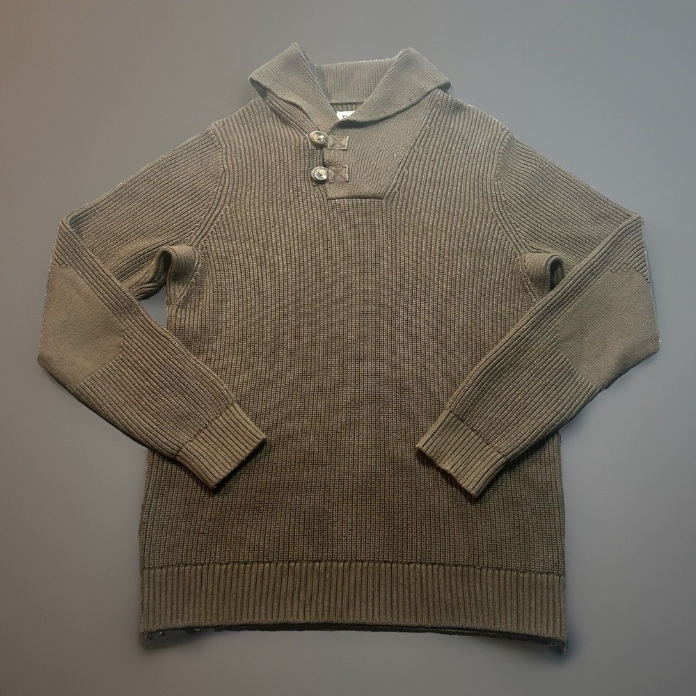 Duluth Trading Co Brigadier Shawl Collar Sweater Mens L Olive Green Ribbed Knit